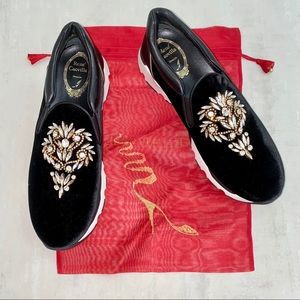 RENE CAOVILLA Crystal Embellished Velvet Sneakers